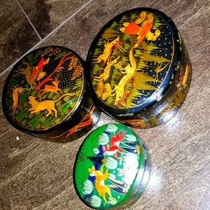 Vintage Kashmiri Paper Mache Trinket Boxes